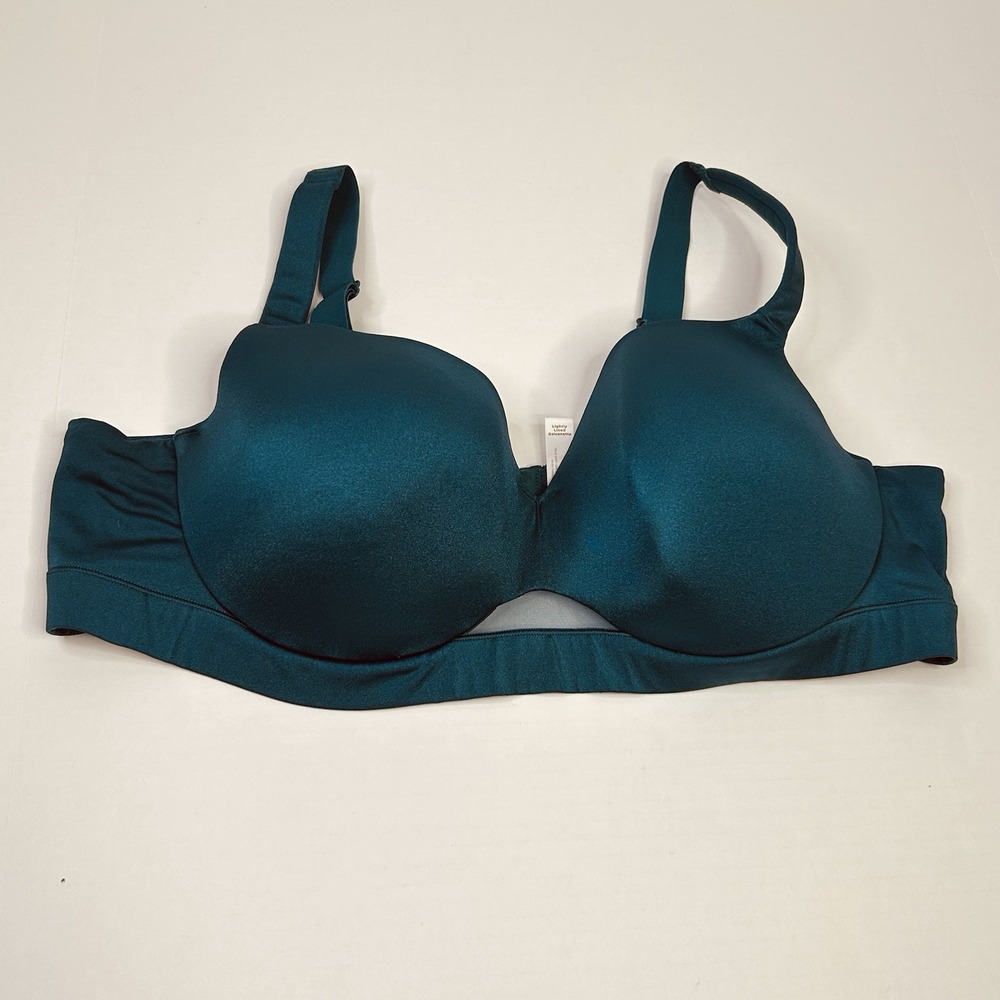 Cacique Bra Lightly Lined Balconette Teal Underwired Womens 44D Sheer Accent
